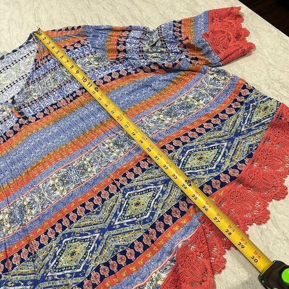 Catherines Multicolor 3/4 Sleeve Rayon Lace Trim Gauze Blouse Women’s 3X - Picture 11 of 13